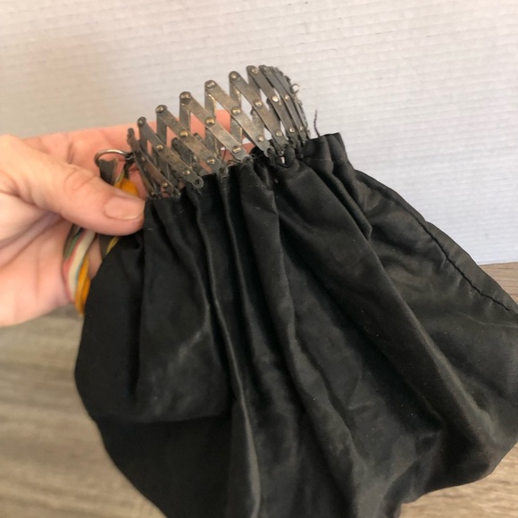 1920’s Accordion Closure Black Bag with Multicolor Handle - Picture 7 of 12